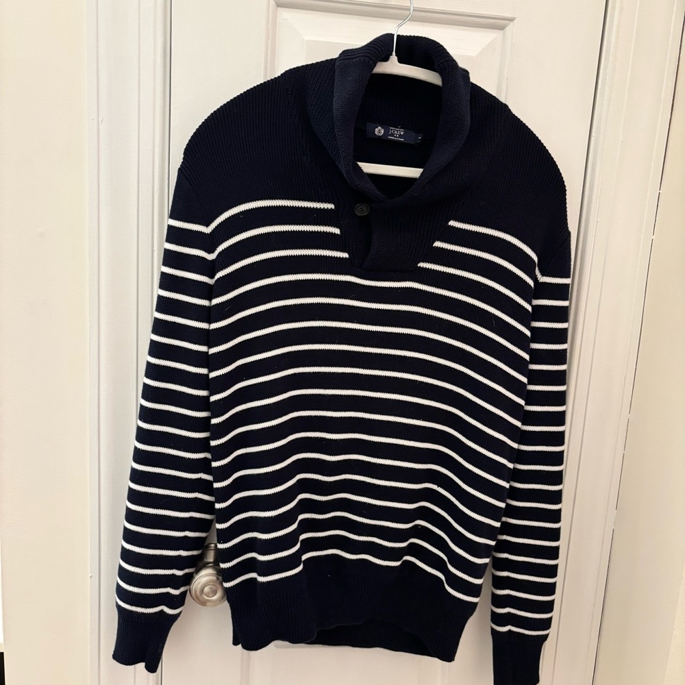 J. Crew Classic Iconic Cotton Navy & White Striped Shawl Neck Sweater size S